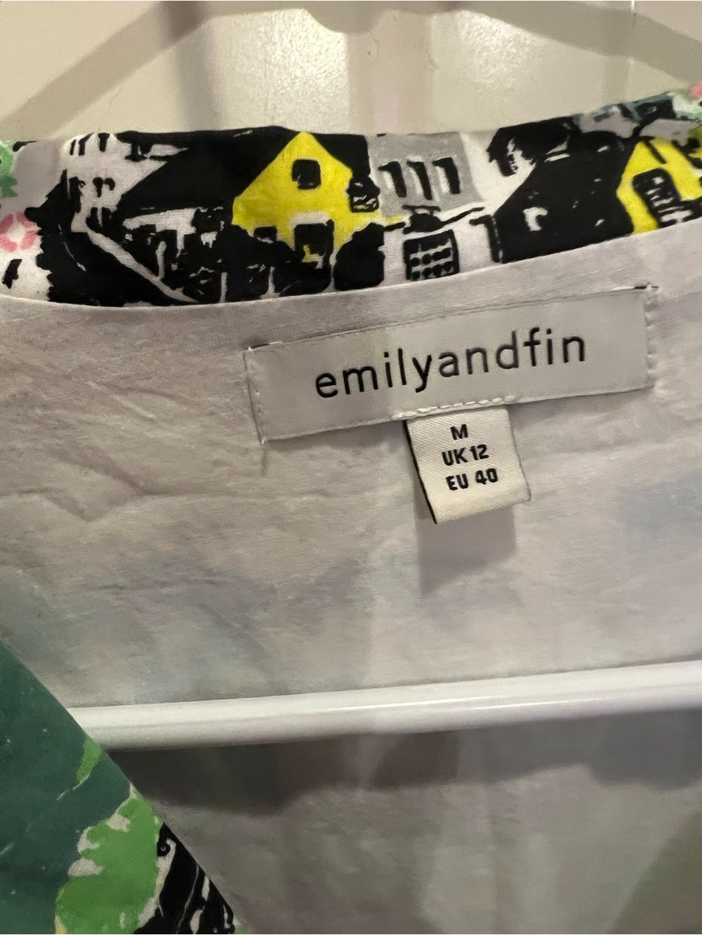 emilyandfin Floral Print Women’s Dress in White and Green Dockside Town print